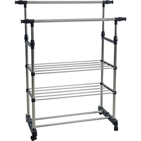 Garderobenständer Kleiderständer Kleiderstange Rollenständer Wäscheständer 80-150x43x90-160 cm (1/5)