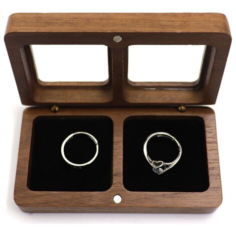 BUNTHAUS Boîte à bagues en bois de noyer, boîte à bijoux, boîte à bagues de mariage, boîte à bagues de mariage en bois, boîte à bagues de mariage boîte-cadeau de Noël(noir) (1/5)