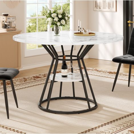 Set tavolo rotondo e sedie 100 x 100 x 76 cm, 5 pezzi, piano effetto marmo nero DESVIAE (1/5)