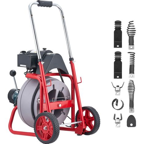 Mophorn Macchina per la Pulizia degli Scarichi 30 m x 9,5 mm, Strumento per Scarichi con Alimentazione Automatica su Ruote, 8 Lame e Interruttore a Pedale Pneumatico per Tubi da 50 mm a 100 mm (1/5)