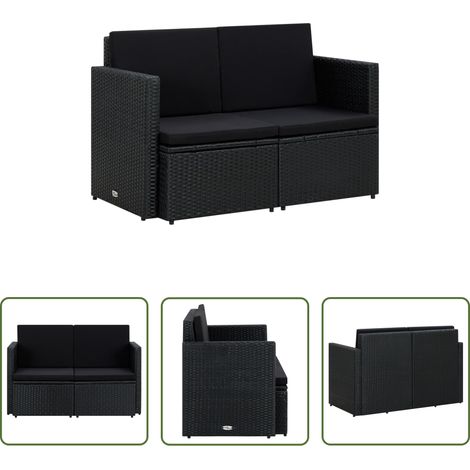 Poly Rattan - 2-Sitzer-Gartensofa mit Auflagen Schwarz Poly Rattan (1/5)