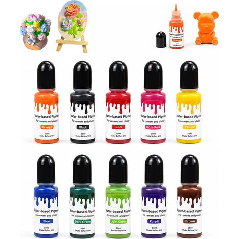 10 Pigments pour Plâtre Concentrés à Base d'Eau - 10 Couleurs Moulage Béton Fixation Haute Intensité Compatible Résine Ciment, Idéal Projets DIY (1/5)