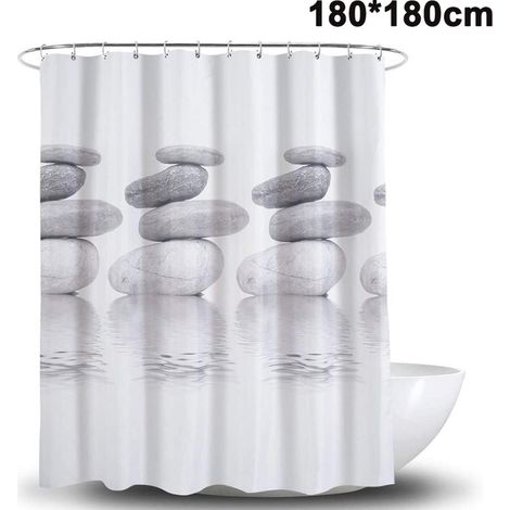 180x180 Rideau de douche textile gris anti-moisissure imperméable avec 12 anneaux (1/5)