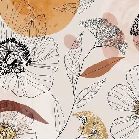 papier peint panoramique fleurs beige, marron et orange - Sanders & Sanders (1/5)