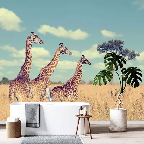 Papier peint panoramique - Girafes Savane - 130 cm x 86 cm (1/4)