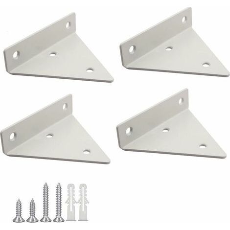 Garden FutureKZQ Lot de 4 supports d'étagère flottants, supports muraux triangulaires en métal avec 16 vis pour salon, chambre et salle de bain – Blanc (1/5)