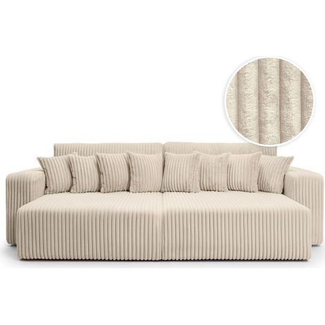 Loungitude – Canapé droit 4 places avec double méridienne – Assise profonde en velours côtelé épais – Confort optimal pour salon moderne (1/5)