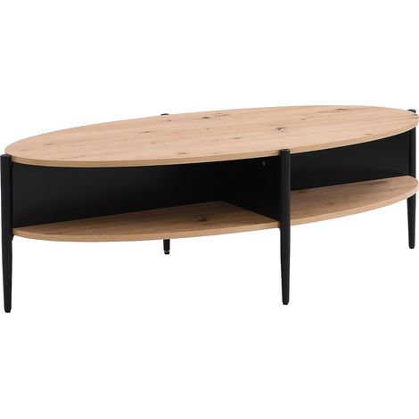 Vente-Unique – Table basse ovale 125 cm avec 4 niches en MDF et métal – Naturel clair et noir – Style contemporain pour intérieur