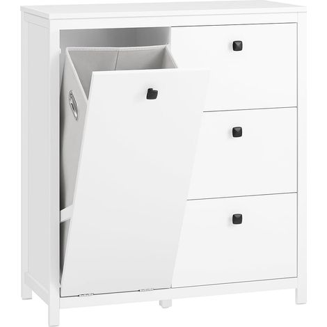 SoBuy BZR97-W Armoire à Linge avec Sac à Linge, Meuble Bas de Salle de Bain, Commode pour Salle ...