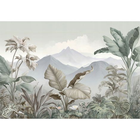 Fototapete Berge Dschungel Natur – Moderne Großformat Wandtapete 200x140 cm – Für Wohnzimmer & Schlafzimmer