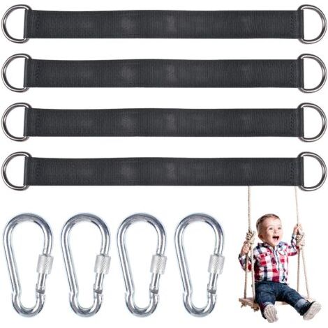 4 pièces Kit de Sangles de Suspension pour balançoire-Arbre avec 4 Anneaux en D pour Jardin/balançoire/balançoire d'arbre/hamacs