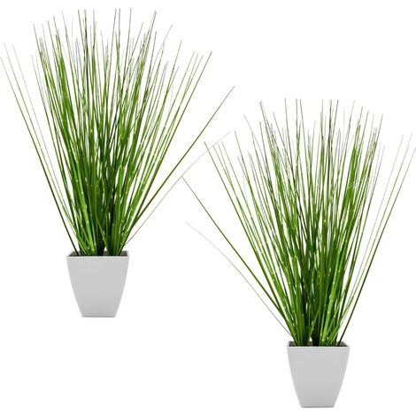 3.08 Gazon artificiel, lot de 2 pièces en pot blanc (carré) - Vert / Environ 44 cm - Gazon artificiel (2 pièces) (1/2)