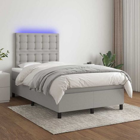 Cama box spring con colchón tela y LED gris claro 120x200 cm (1/5)
