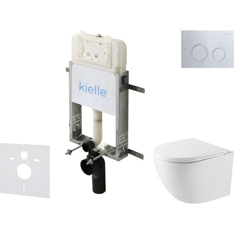 kielle Genesis New - Set Vorwandinstallation, kompakt-WC Oudee, Vortex Rimless+, Softclose-Sitz und Betätigungsplatte Gemini New II, Hochglanz Chrom 30528SZ41