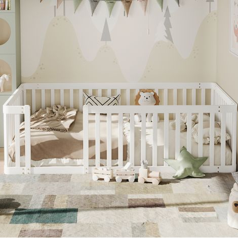 Bett Holzbettgestell Zaun 90x200 Kiefer Weiß OKMYHOME (1/5)