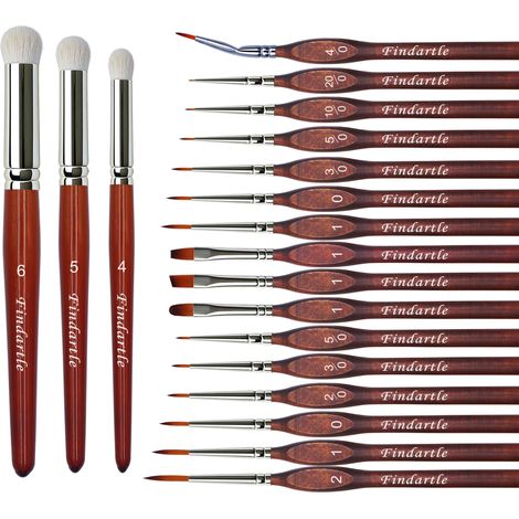 Pinceau Peinture Miniatures Dry Brush, 16 Pinceaux Fin et 3 Drybrush pour Aquarelle, Acrylique, Huile, Pinceaux Modelisme pour Miniatures, Modelisme, Numeros, Figurine (1/5)