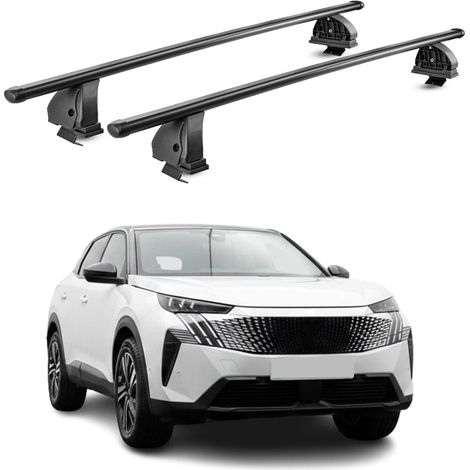 OMAC Barres de toit transversales en acier pour Peugeot 3008 III 2024-2026 – TÜV / DIN 75302:2019 – Antivol inclus – Rainure en T (accessoires) – Charge max 75 kg – 2 barres – Noir
