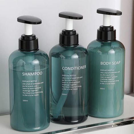 3Pcs Distributeur de Shampoing et Gel Douche 500ML Flacon Pompe Vide Rechargeables Bouteille à Pompe en Plastique Distributeurs de Savon et de Lotion