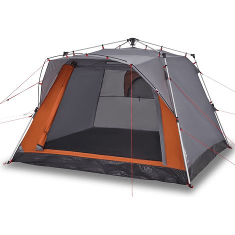 vidaXL Tienda campaña cabaña 4 personas apertura rápida gris naranja (1/2)
