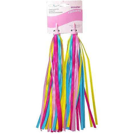 Une paire de rubans colorés pour guidon de vélo enfant et pompons pour trottinette (jaune et rose)-30.00X3.20X1.00CM (1/2)
