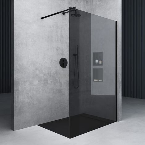 Mai & Mai Paroi de Douche Fumée 80x200 Pare-Douche à L'italienne Teintée BR2VG Verre Trempé 10mm Easy Clean avec Stabilisateur Rond Noir