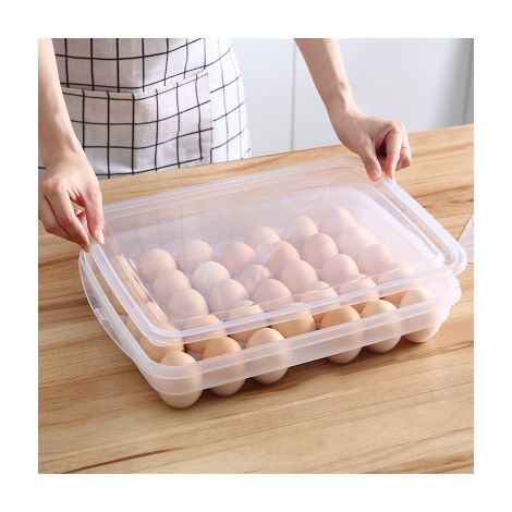 Caja para huevos de 34 compartimentos para refrigerador, contenedor transparente apilable con tapa, organizador de plástico (1/5)