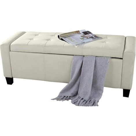 BAKAJI Cassapanca Pouf Contenitore Poggiapiedi per Camera da Letto Panca Sgabello con Struttura in Legno Rivestimento in Eco Pelle Seduta Apribile Imbottita Dimensioni: 110 x 40 x 40 cm (Avorio) (1/5)