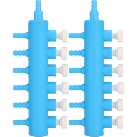 2 pcs splitter air réglable avec valve plastique bleu/blanc – adaptateur pompe oxygène (1/4)