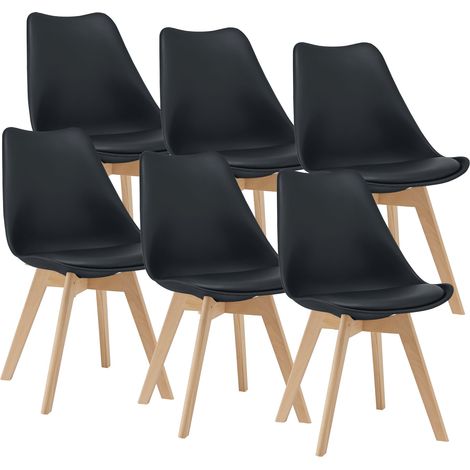 Set 6 sedie per sala da pranzo in ecopelle faggio nero 030006782