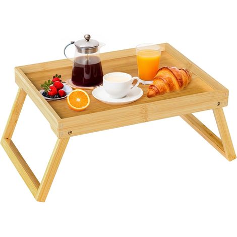 1 Plateau De Lit, Bambou Et Mdf, Pieds Pliants, Poignées Ergonomiques, Pour Petit Déjeuner Et Ordinateur