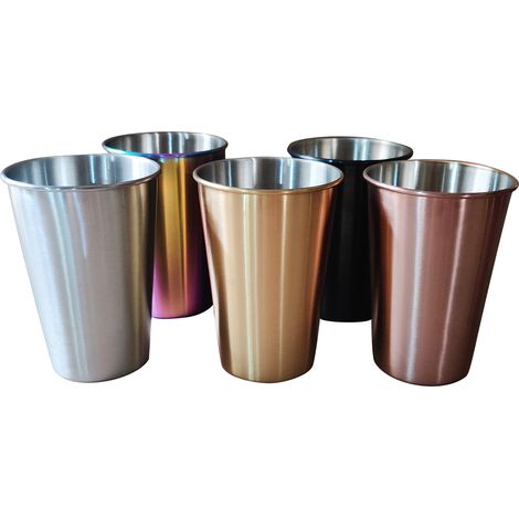 Juego de 5 vasos de acero inoxidable de 500 ml para niños y adultos. Vasos metálicos irrompibles, perfectos para viajes, acampadas, fiestas y reuniones familiares. (1/5)
