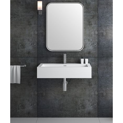 Lavabo rettangolare sospeso in resina minerale Bianco opaco - Zongo