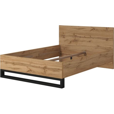 Letto matrimoniale 140x200 stile industriale - Collezione MILOS. Colori rovere grezzo e nero.