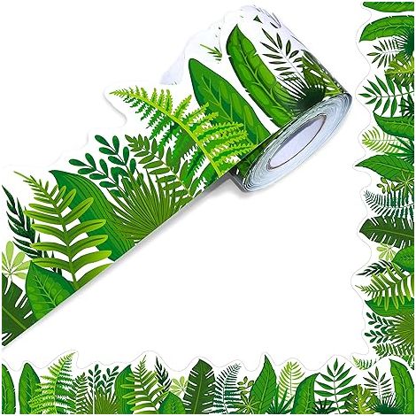 Bordure de tableau d'affichage de 7,5 cm x 18 m, bordure droite roulée avec motif de feuilles tropicales pour école, salle de classe et bureau (1/5)