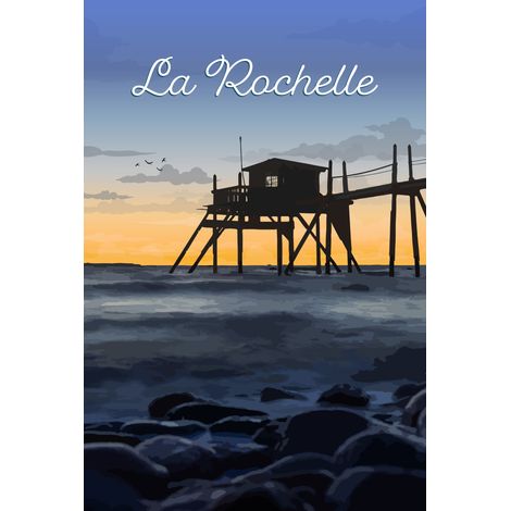 Tableau sur toile illustration Cabane Pêche 30x45 cm - Impression sur Toile Murale Décorative - Image imprimée en HD sur Toile - Toile sur Châssis en Bois FSC - Fabriqué en France