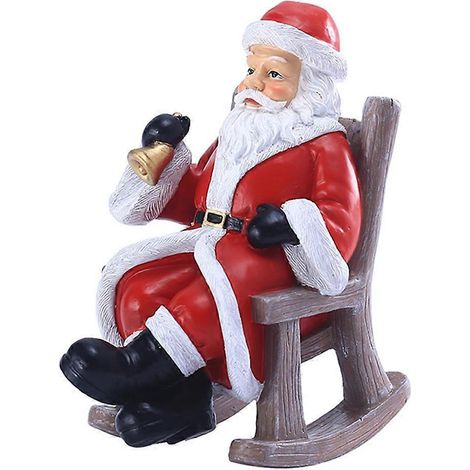 Chaise à bascule décorative Père Noël avec clochette, figurine animée en résine pour décoration de fête de Noël, collection de statues de Noël cartoon. (1/4)