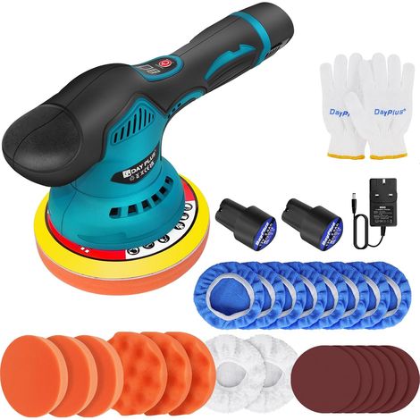 Mini ensemble d'outils de polissage de tampon de voiture sans fil, kit de polisseuse de tampon sans fil portable avec 2 batteries Li-ion rechargeables de 2,0 Ah, 8 vitesses variables (1/5)