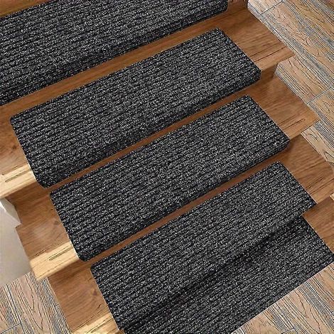 Tapis d'escalier adaptés aux animaux domestiques - Lot de 10 protections lavables à nez de marche arrondi, coloris noir et blanc - 5 couleurs noir et blanc (1/5)