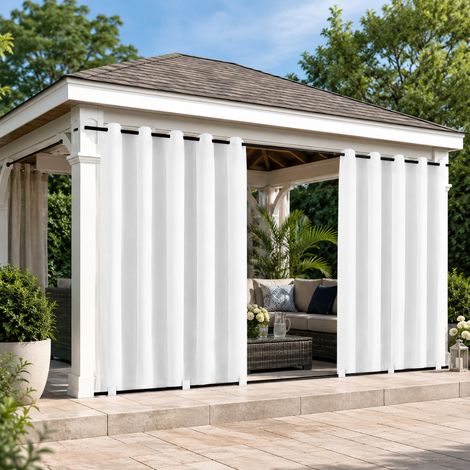 HEMVOR Rideau Extérieur avec Oeillet, Passants en Bas, Résistant aux Intempéries, Blanc 132x213cm, Imperméable Résistant au Vent, Anti-UV