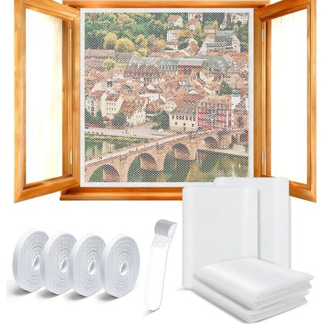 4 Pièces Moustiquaire Fenêtre, 150×200cm, Moustiquaire Porte-Fenêtre, Filet Anti-Moustique, Moustiquaires Fenêtre sans Perçage, Moustiquaires Fenetre Recoupable, Filet Anti-Insecte (Blanc) (1/5)