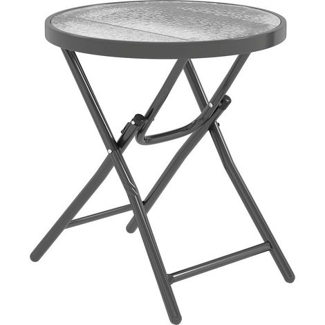 Table Basse Ronde - 60 Cm Diametre - 50 Cm Hauteur - Pliable - Metal Noir - Plateau Verre Trempe - Pour Jardin Terrasse Interieur (1/5)