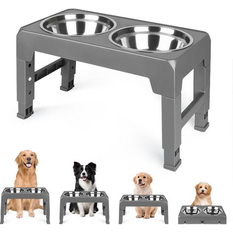 Gamelle Chien Réglable en Hauteur, Gamelle Surélevée avec 2 Bols en Acier Inoxydable de 1200 ML, Gamelle Chien de Taille Moyenne et Grande, Gris