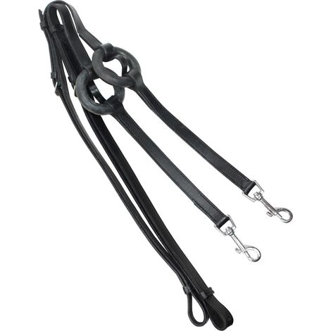 Noir - Rênes fixes en cuir lisse avec élastique rond et mousqueton