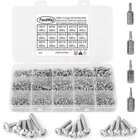 760 Pièces Vis a Autotaraudeuses Tête Ronde Torx,M2 M2,3 M2,5 M3 Petites Vis à Bois Tête Bombée en Acier Inox 304,Mini Tôle Autoperceuses EntièRement Fileté.Pour Meubles Métal Doux Plastique. (1/5)