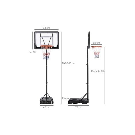 Verstellbarer Outdoor-Basketballkorb auf Ständer, Höhe 206–260 cm, mit Rollen, schwarz HAVRYA (1/5)