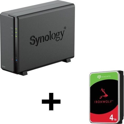 Carcasa vacía para servidor NAS Synology DiskStation DS124 de 1 bahía + 1 disco duro Seagate Ironwolf SATA de 3,5" y 4 TB