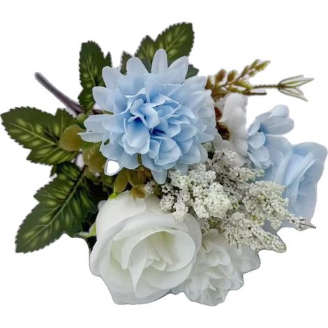 Ramo de rosas artificiales, flores de seda, elegante decoración para bodas, azul y blanco. (1/2)