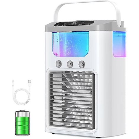 Tragbare Klimaanlage, Tischventilator mit Verdunstungskühlung, 7-farbige LED-Beleuchtung, leise Mini-Klimaanlage/Luftbefeuchter für Zuhause und Büro (1/5)