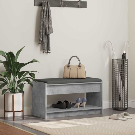 Flurbank mit Kissen mit Regal Betongrau 83 x 38 x 45 cm