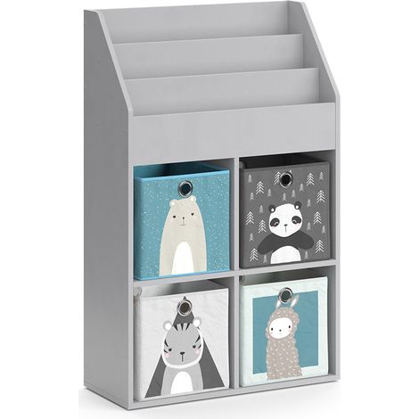 Estantería infantil Luigi, Gris, 72 x 114.2 cm con 4 cajones plegables, Vicco